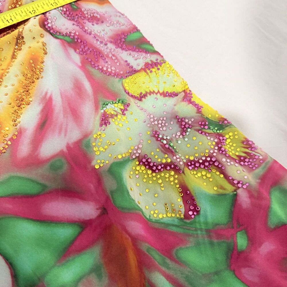 THE ANDAMANE Isabelle Green Dress in Floral Print With Crystals Sz 42 - Picture 16 of 16